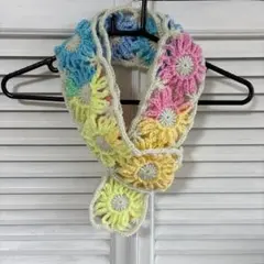 花モチーフマフラーパステル 約180cm×約10cm