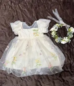 花柄刺繍ベビードレスと花冠セット