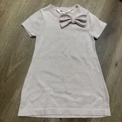 H&M キッズ ワンピース ピンク リボン ラメ 92cm