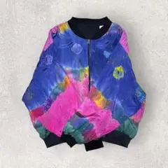 古着 ジップアップ ブルゾン 総柄 アート TALON ZIP レーヨン
