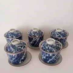 【美品】たち吉 橘吉 茶碗蒸し器 5客 下皿つき 染付 磁器/食器