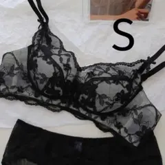 楽ブラ 盛れる レース セクシー下着2977ブラックS ノンワイヤーブラショーツ