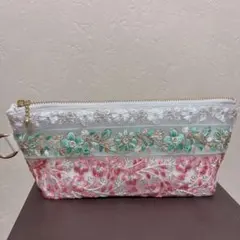 インド刺繍リボンのマチ付きポーチ No.4