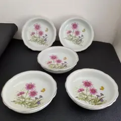 昭和レトロ　コスモス柄　小皿5枚セット