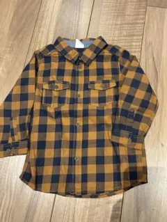 H&M 長袖チェックシャツ ブラウン×ネイビー