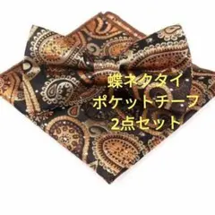 2点セット　蝶ネクタイ　ポケットチーフ　ペイズリー柄　ワンタッチ　結婚式　格安