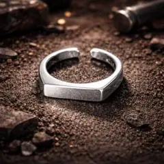 S925刻印 シルバーリング スクエア オープンリング フリーサイズ 男女兼用