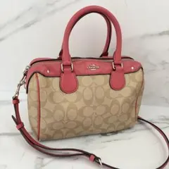 COACH コーチ 2wayサッチェルバッグミニボストン シグネチャーピンク