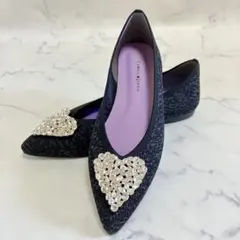 【未使用級】DIANA ダイアナ フラットシューズ 黒 25.5 ハートビジュー