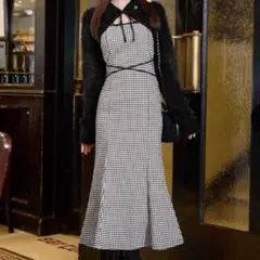 シャギーボレロsetギンガムチェックロングワンピ ミシェルマカロン