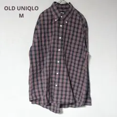 OLD UNIQLO紺タグコットンチェックシャツ M ユニクロ　レッド　a198