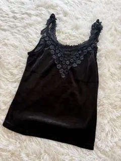 イチオク　ベロア　ラインストーン　キャミソール　ブラック　y2k