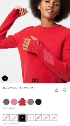 アニヤハンドマーチ　カシミヤクルーネックセーター レッド　XL