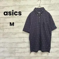 【アシックス】asics ポロシャツ（M）総柄　ネイビー　ゴルフ　テニス