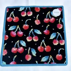 新品未使用　フェイラータオルハンカチ　チェリードット　ブルー