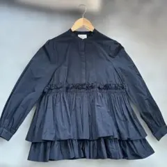 UNITED ARROWS 黒 フリル付き長袖シャツ