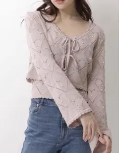 【ルミネ新宿限定】Rirandture ハートパターンニットボレロ ピンク Mのサムネイル