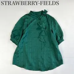 ストロベリーフィールズ 美品 シアーチェックラッフルリボンブラウス エアリーのサムネイル