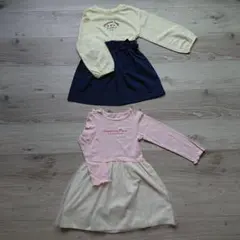 110サイズ 女の子 子供服 春 長袖ワンピース 2着まとめ売り