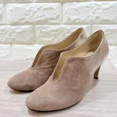 エレガンス卑弥呼 Vカットパンプス 23cm スエード×メタリック