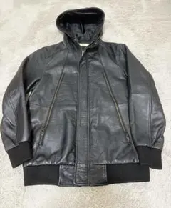 レザー フード付きジャケット 本革 ブラック