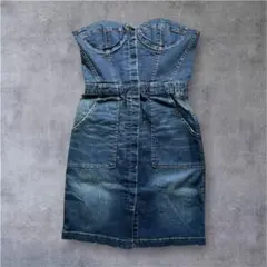 ベアワンピースベアトップ デニムワンピース ビスチェ フルオープン ボタン