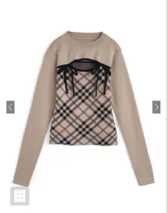 チェック柄フロントオープンリボンニットトップス ru1374