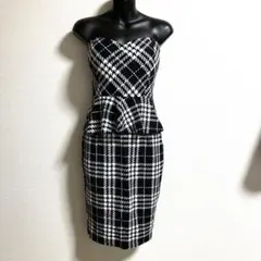 ペプラムデザイン チェック柄ドレス