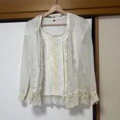 00s 森系ギャルグランジホワイト Lサイズ レーストリムブラウスセットのサムネイル