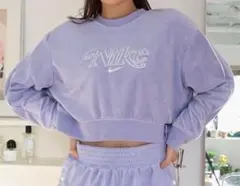 レア NIKEナイキ 刺繍 スウェット パープル ショート丈　ライン　紫　y2k