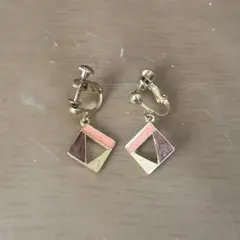 イヤリング スクエア ピンク ブラウン ゴールド