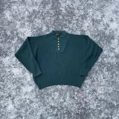 80s 90s Eddie Bauer 黒タグ　コットンニット　ヘンリーネック