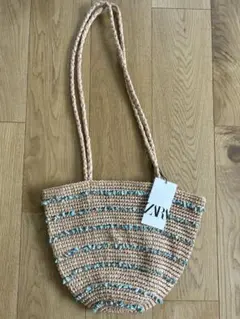 ZARA ストーン装飾 ペーパー編み トートバッグのサムネイル