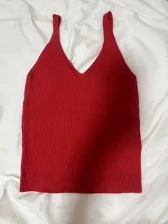 H&M リブニット キャミソール レッド Vネック　タンクトップ　ビスチェ　赤のサムネイル