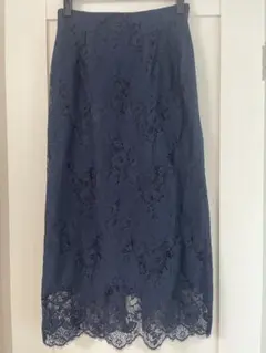 ロペピクニック　ネイビー 花柄レース スカート スリット入りM