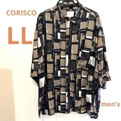CORISCO 半袖シャツ 総柄 LLサイズ　レーヨン100% レトロ　メンズのサムネイル