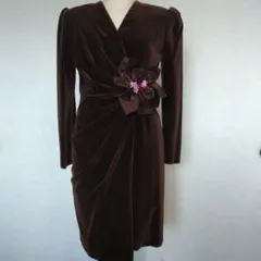 ダークブラウン ベルベット ラップドレス (オーダーメイド)