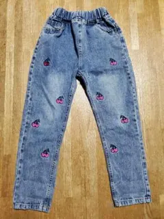 キッズ　女の子☆チェリー刺繍デニムパンツ 130