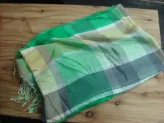 1109新品マドラスチェックストールショールGREENグリーン