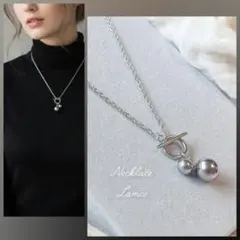 シルバー ステンレスボール マンテル ネックレス シンプル