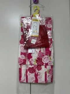 新品タグ付】☆ここち 女の子 浴衣 90cm 椿 ストライプ ピンク 夏祭り 