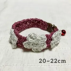 ＊お花の猫首輪＊ハンドメイド 鈴付き セーフティバックル ピンク Mサイズ
