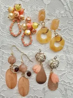 ハンドメイド ピアス 4点セット オレンジ系　まとめ売り