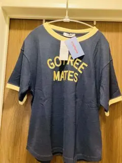 【新品タグ付き】しまむらおなつ　ロゴ刺繍リンガーTシャツ　LL ネイビーのサムネイル