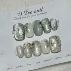 シルバー　ホワイト　マグネット　花火　ネイルチップ