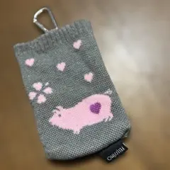 FELISSIMO ポーチ グレー 豚柄 カラビナ付き