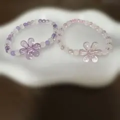 花モチーフのビーズブレスレット2個セット