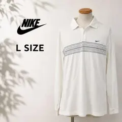 NIKE ナイキ ホワイト 長袖ポロシャツ ラインデザイン 刺繍 ゴルフウェア
