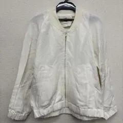 フレームワークス リネン混 ジップブルゾン ノーカラージャケット 白