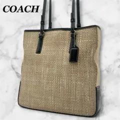 希少 COACH コーチ ハンドバッグ ストローバッグ カゴバッグ ブラックのサムネイル